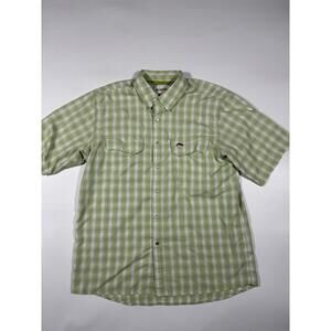 Simms Fishing Shirt Mens M Green Plaid Pearl Snap Short Sleeve